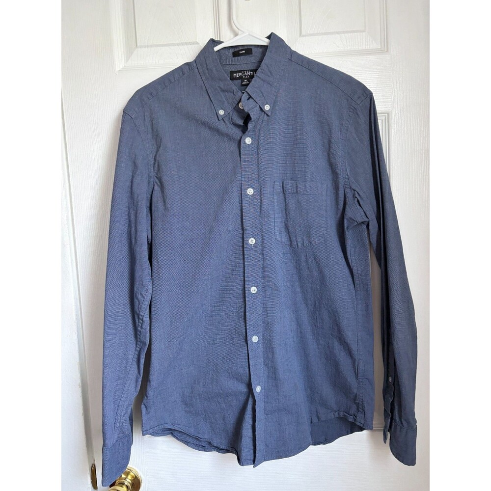 J.Crew Mercantile Flex Slim Button Down Shirt Mens Medium Blue Long Sleeve READ